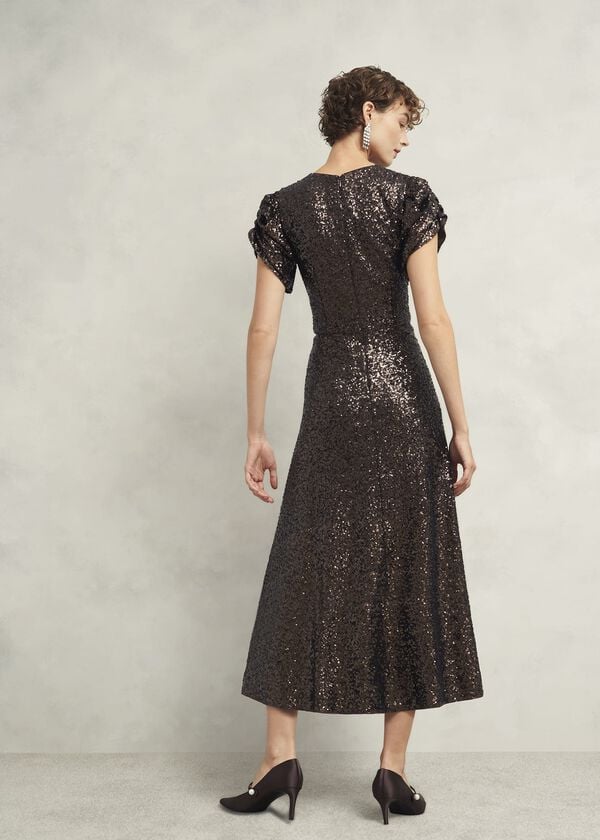 Hobbs Eltham Sequin Dress Deep Brown