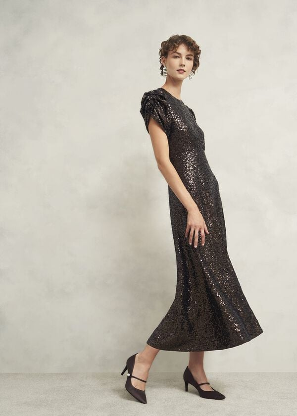 hobbs Eltham Sequin Dress Deep Brown