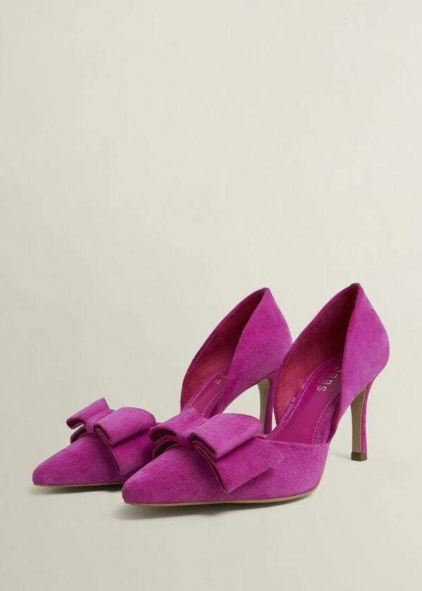 Hobbs Elva Suede Bow Court Shoes Bright Pink