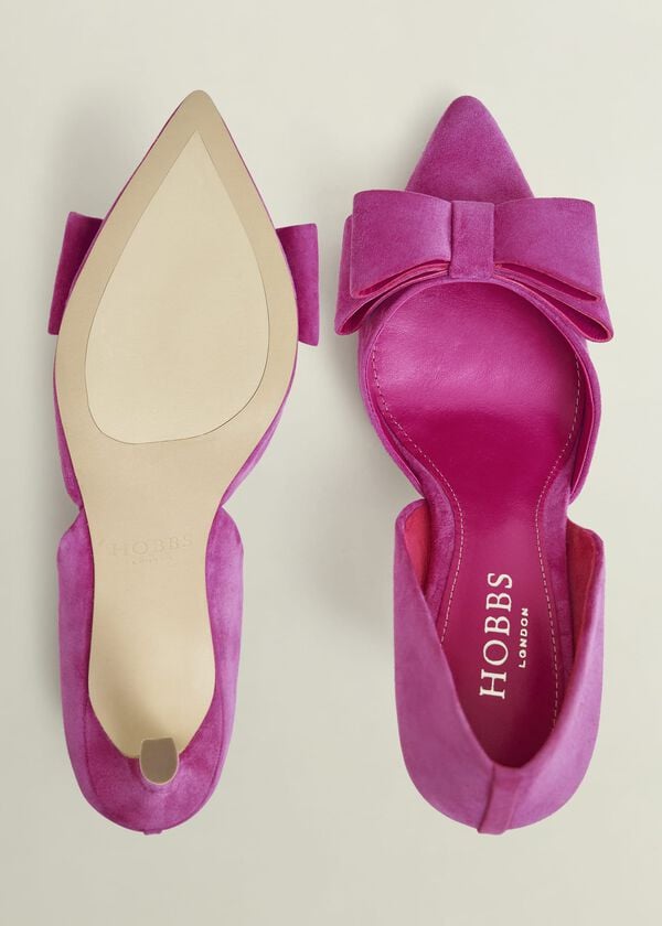 Hobbs Elva Suede Bow Court Shoes Bright Pink