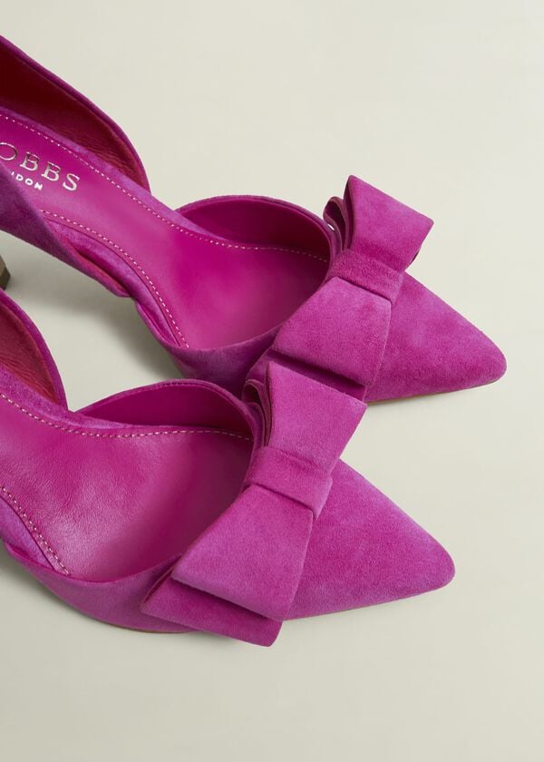 Hobbs Elva Suede Bow Court Shoes Bright Pink