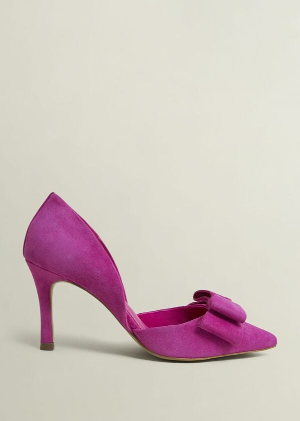 hobbs Elva Suede Bow Court Shoes Bright Pink