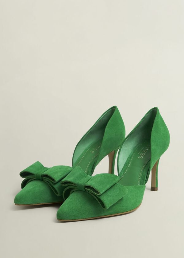 Hobbs Elva Suede Bow Court Shoes Cilantro Green