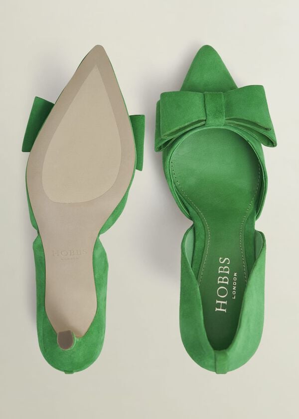 Hobbs Elva Suede Bow Court Shoes Cilantro Green