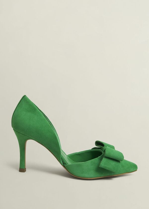 hobbs Elva Suede Bow Court Shoes Cilantro Green