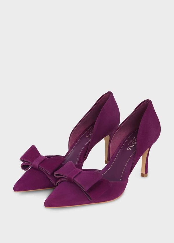 Hobbs Elva Suede Bow Court Shoes Magenta Purple