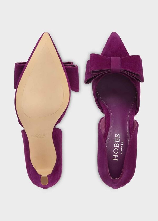 Hobbs Elva Suede Bow Court Shoes Magenta Purple