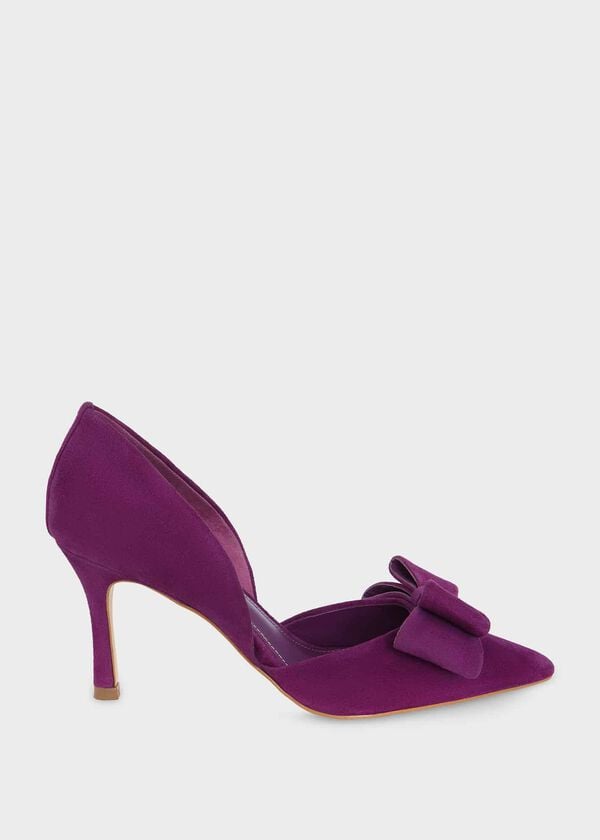 hobbs Elva Suede Bow Court Shoes Magenta Purple