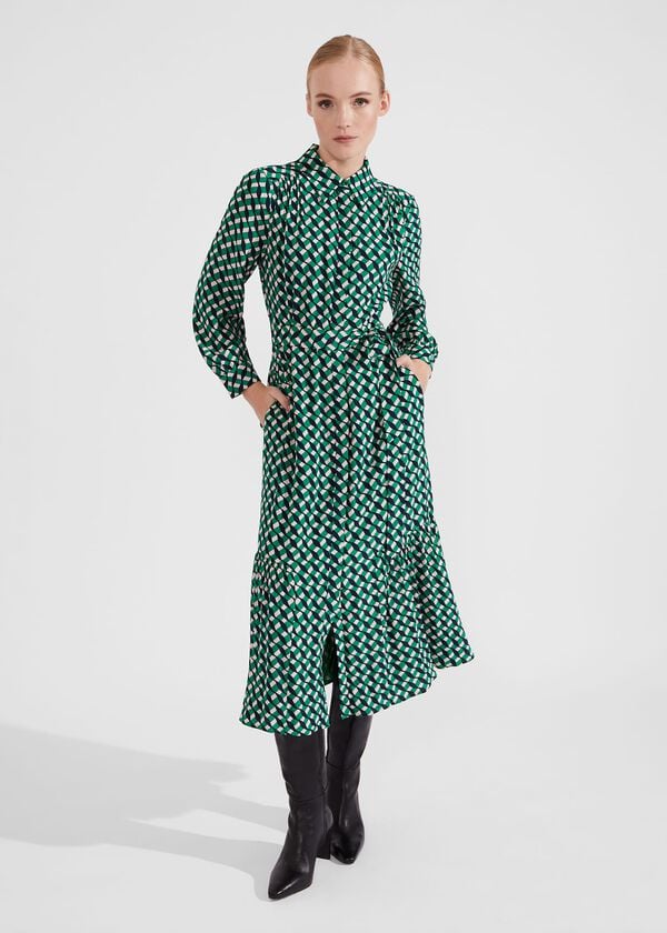 hobbs Emberly Shirt Dress Green Multi