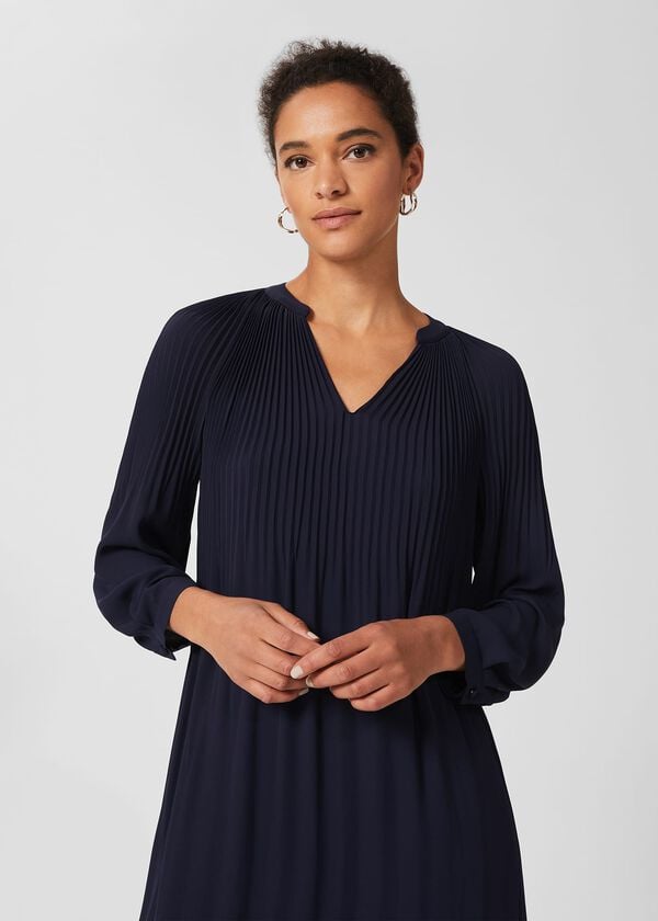 Hobbs Emilia Pleated Dress French Blue