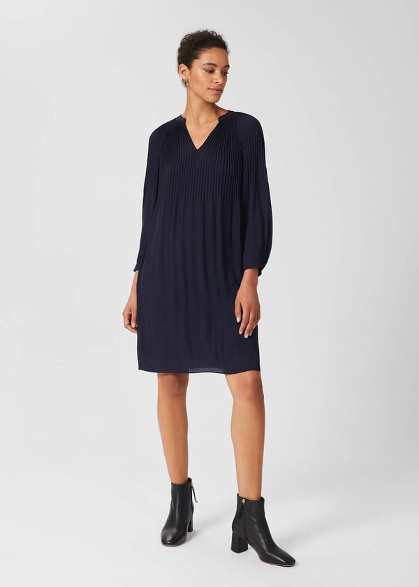 hobbs Emilia Pleated Dress French Blue