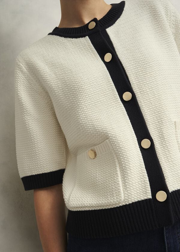 Hobbs Emily Cotton Cardigan Ivory Navy