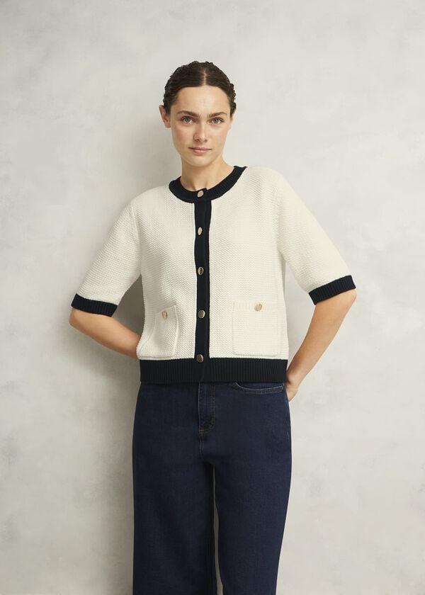 hobbs Emily Cotton Cardigan Ivory Navy