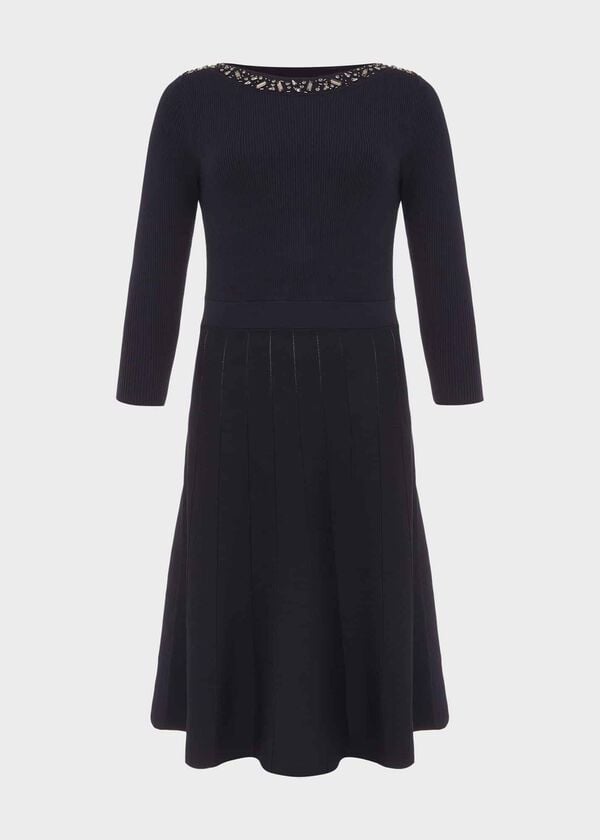Hobbs Emily Knitted Sequin Dress Navy