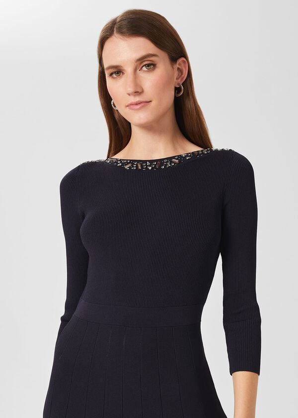 Hobbs Emily Knitted Sequin Dress Navy