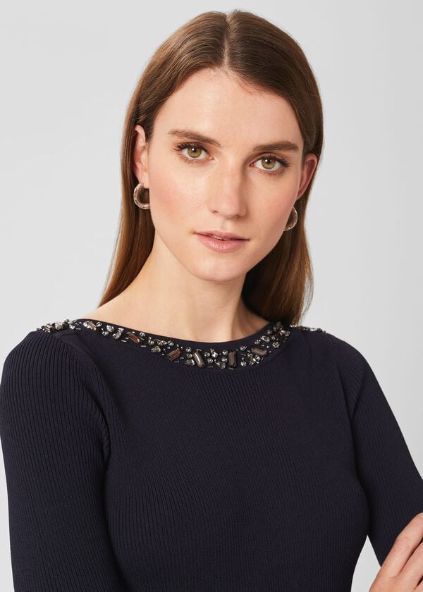 Hobbs Emily Knitted Sequin Dress Navy