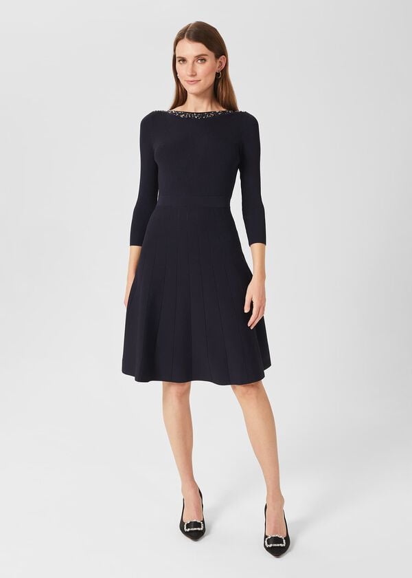 hobbs Emily Knitted Sequin Dress Navy