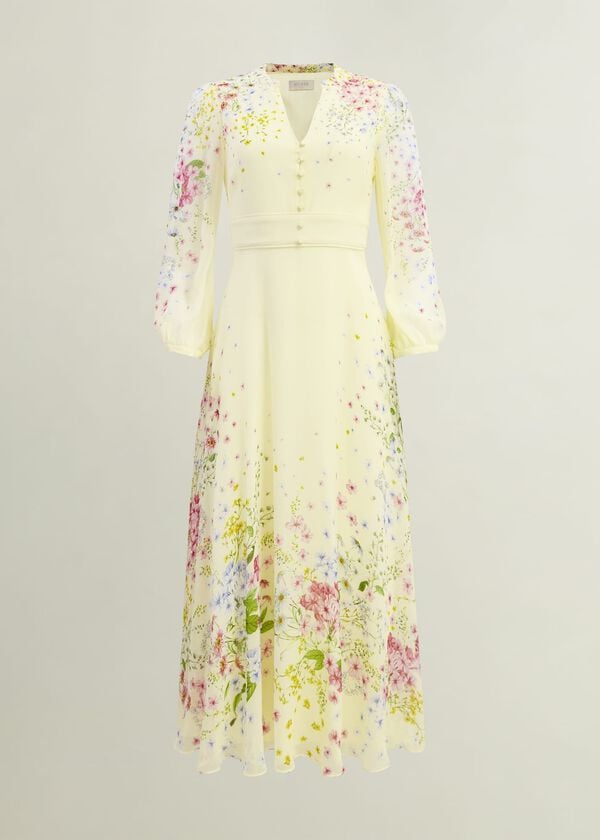 Hobbs Emma Silk Dress Yellow Multi