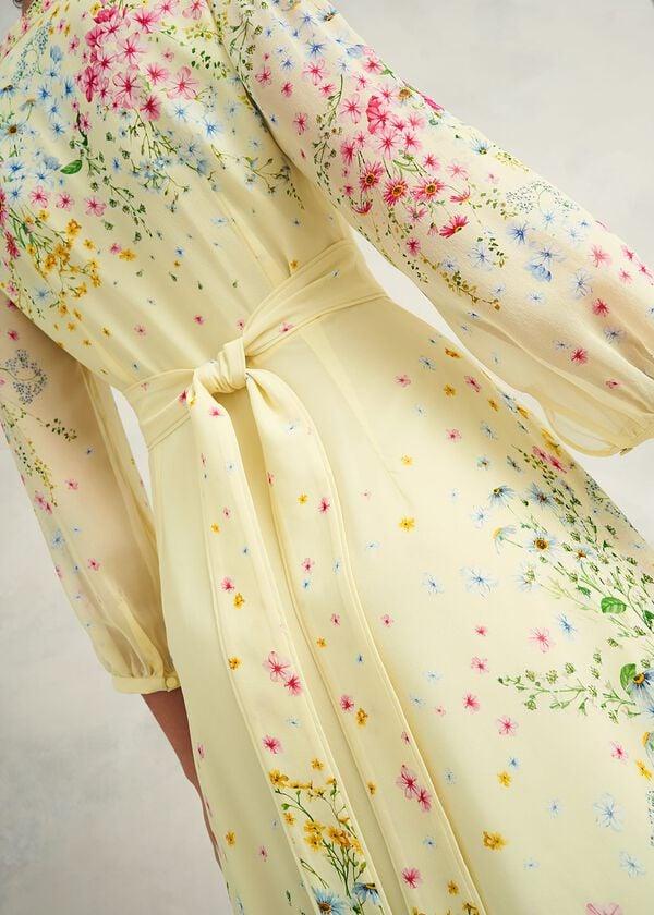 Hobbs Emma Silk Dress Yellow Multi