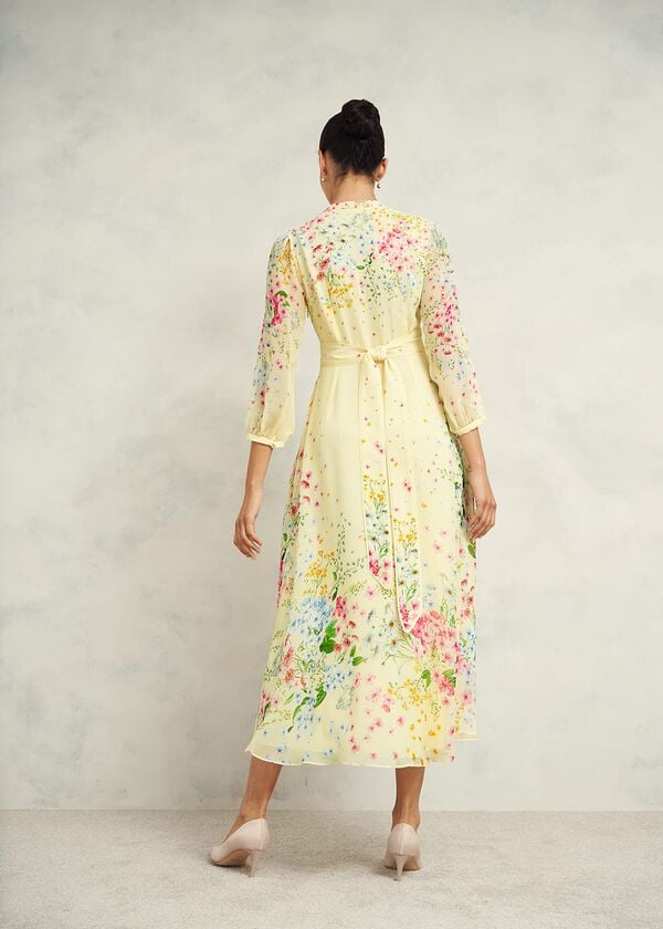 Hobbs Emma Silk Dress Yellow Multi