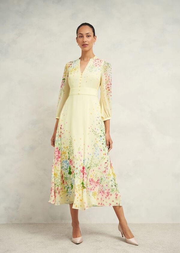 hobbs Emma Silk Dress Yellow Multi