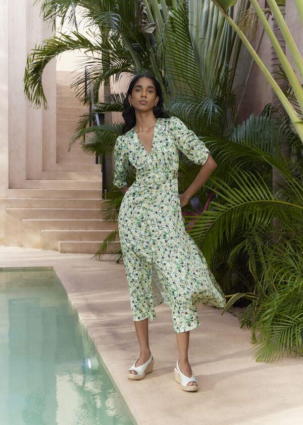 hobbs Ennerdale V Neck Midi Dress Green Multi