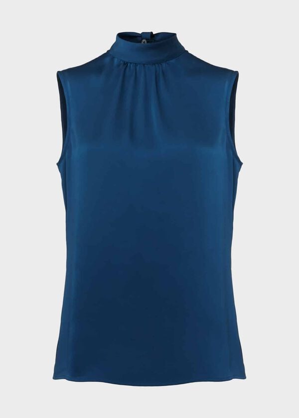 Hobbs Eren Satin Blouse Steel Blue