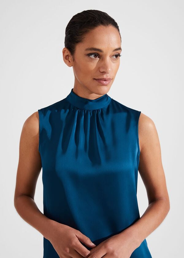 Hobbs Eren Satin Blouse Steel Blue