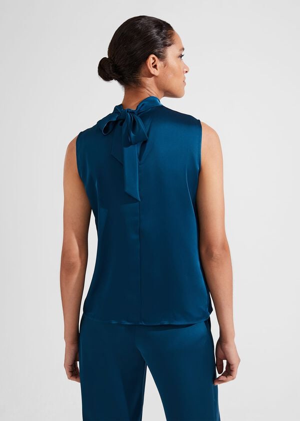 Hobbs Eren Satin Blouse Steel Blue