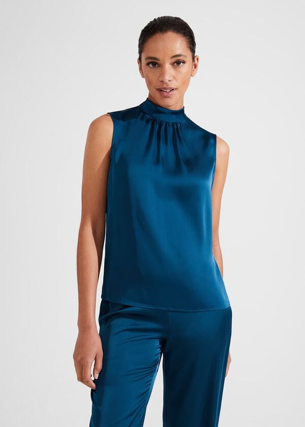 hobbs Eren Satin Blouse Steel Blue