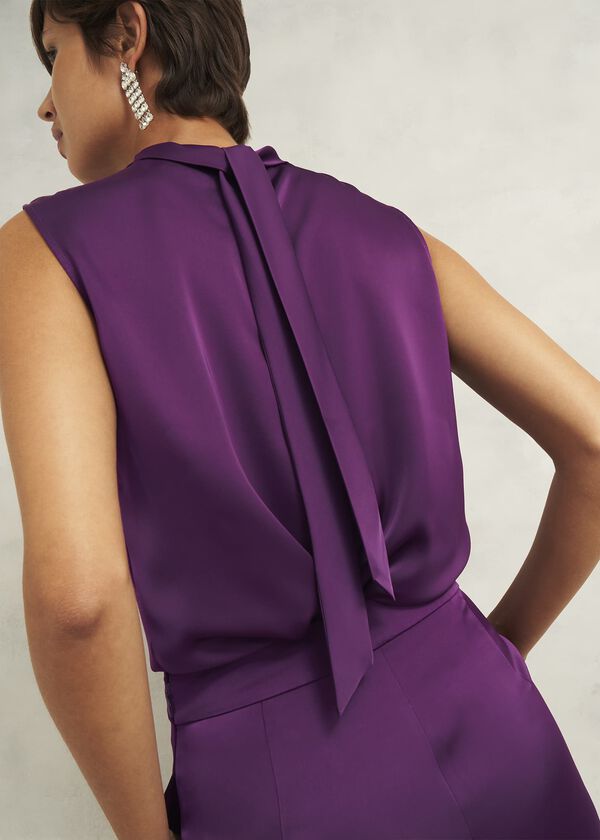 Hobbs Eren Satin Blouse Vibrant Purple
