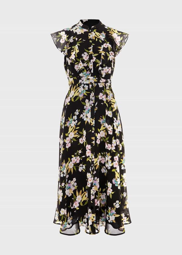 Hobbs Erica Belted Midi Dress Black Multi