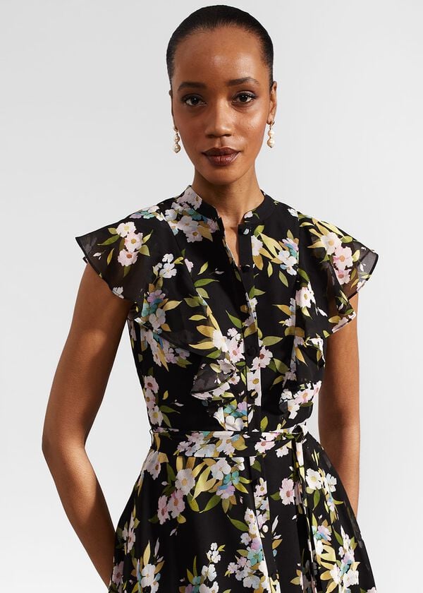 Hobbs Erica Belted Midi Dress Black Multi