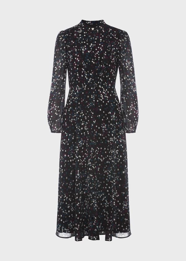 Hobbs Erin Star Fit And Flare Dress Black Multi