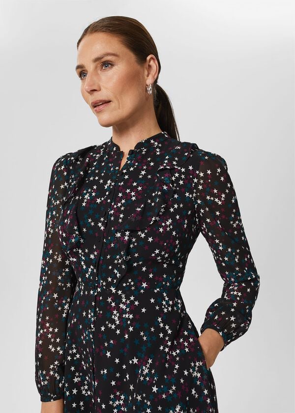 Hobbs Erin Star Fit And Flare Dress Black Multi