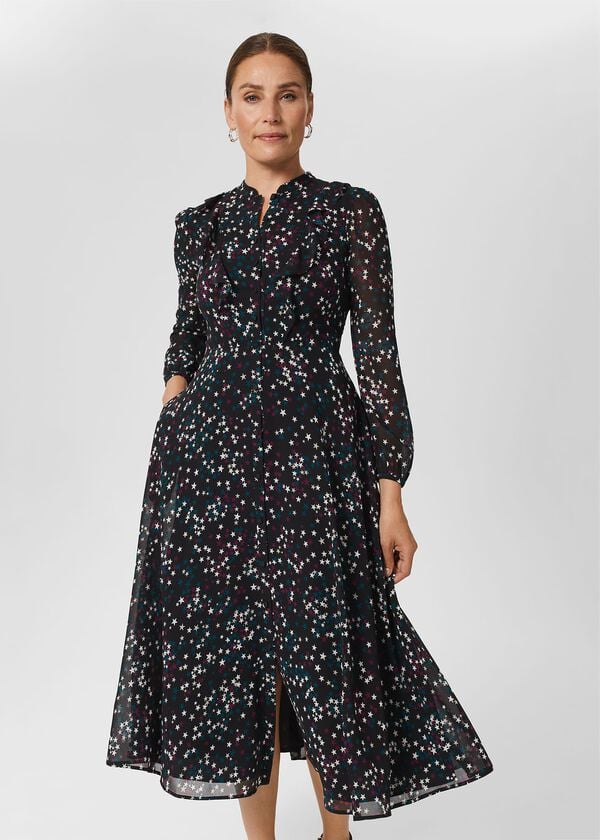 hobbs Erin Star Fit And Flare Dress Black Multi