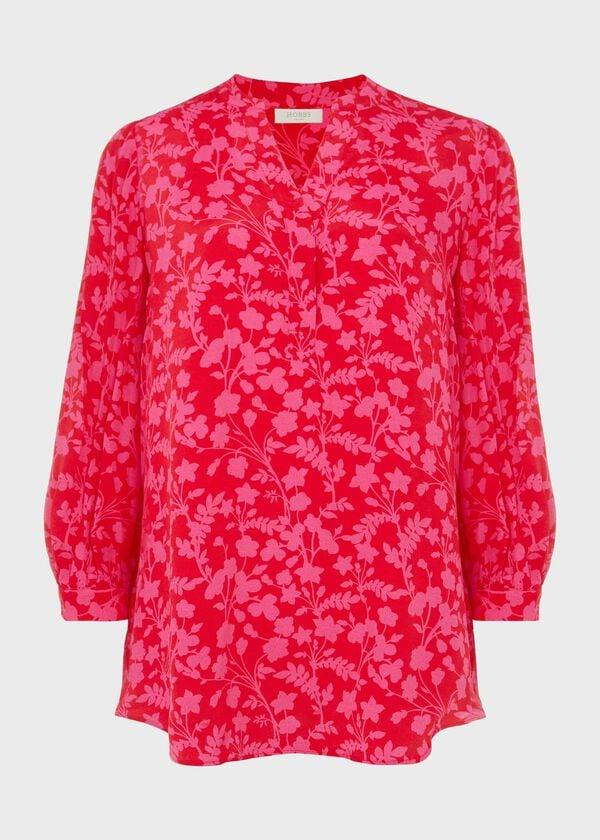 Hobbs Essie Floral Blouse Red Pink