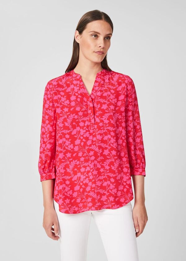 Hobbs Essie Floral Blouse Red Pink