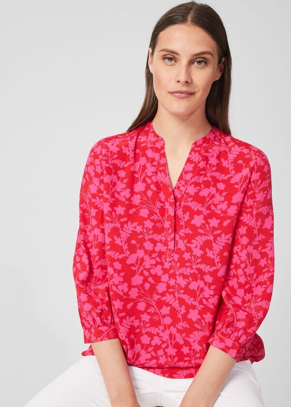 hobbs Essie Floral Blouse Red Pink
