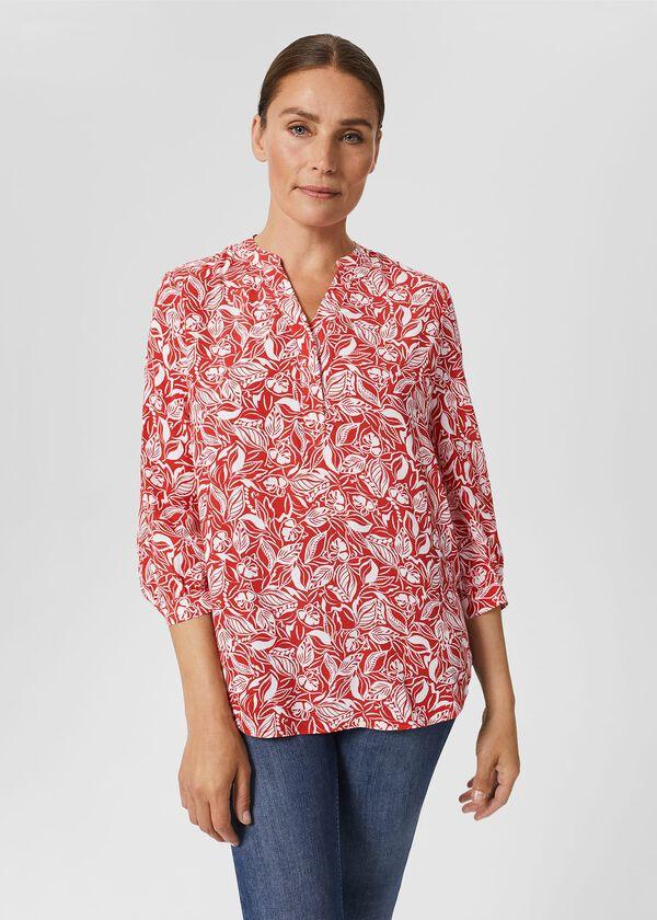 Hobbs Essie Printed Blouse Magenta White