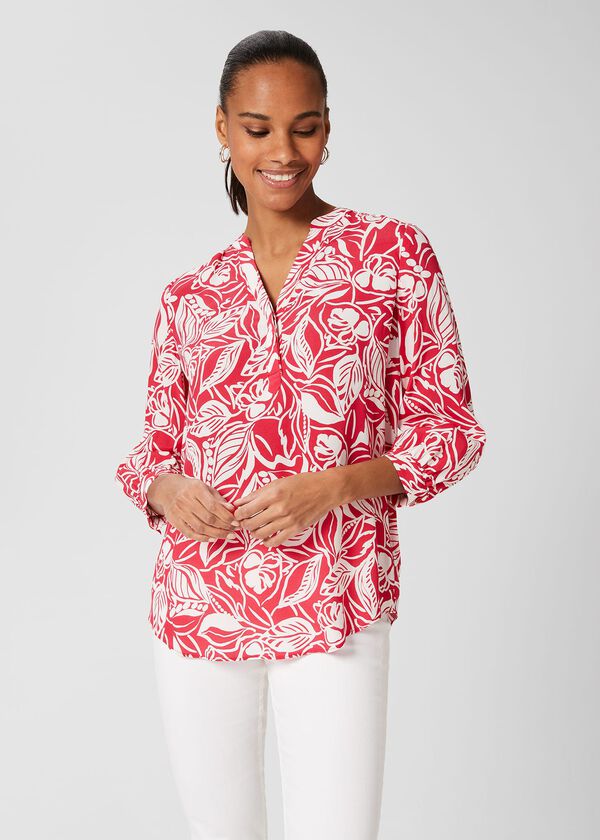hobbs Essie Printed Blouse Magenta White