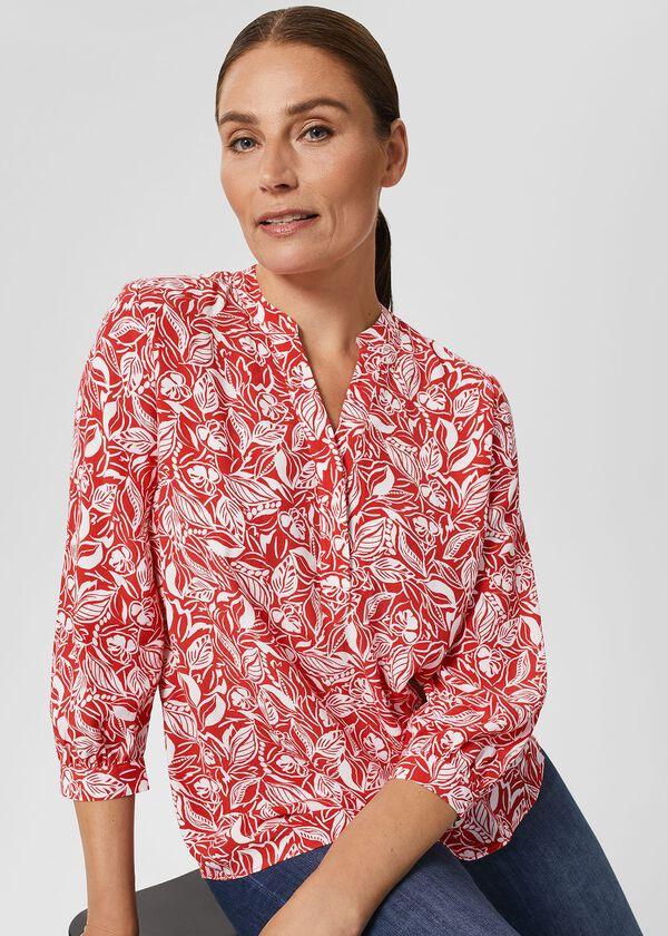 hobbs Essie Printed Blouse Magenta White