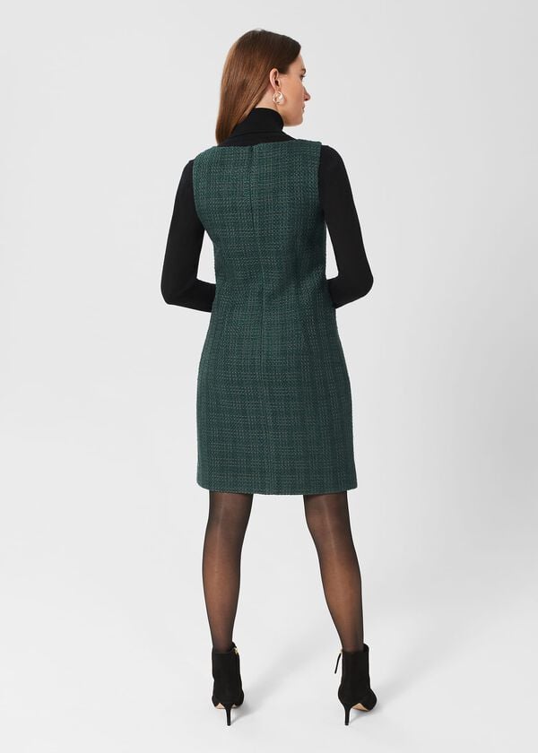 Hobbs Estella Tweed Dress Deep Pine Green