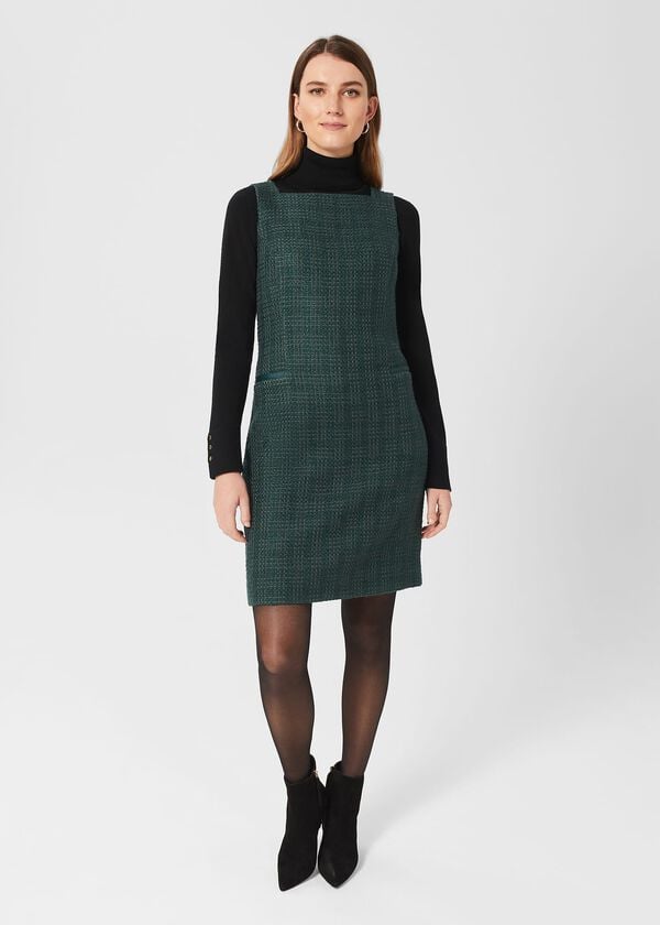 hobbs Estella Tweed Dress Deep Pine Green