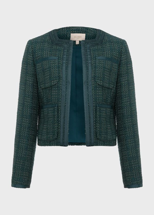 Hobbs Estella Tweed Jacket Deep Pine Green