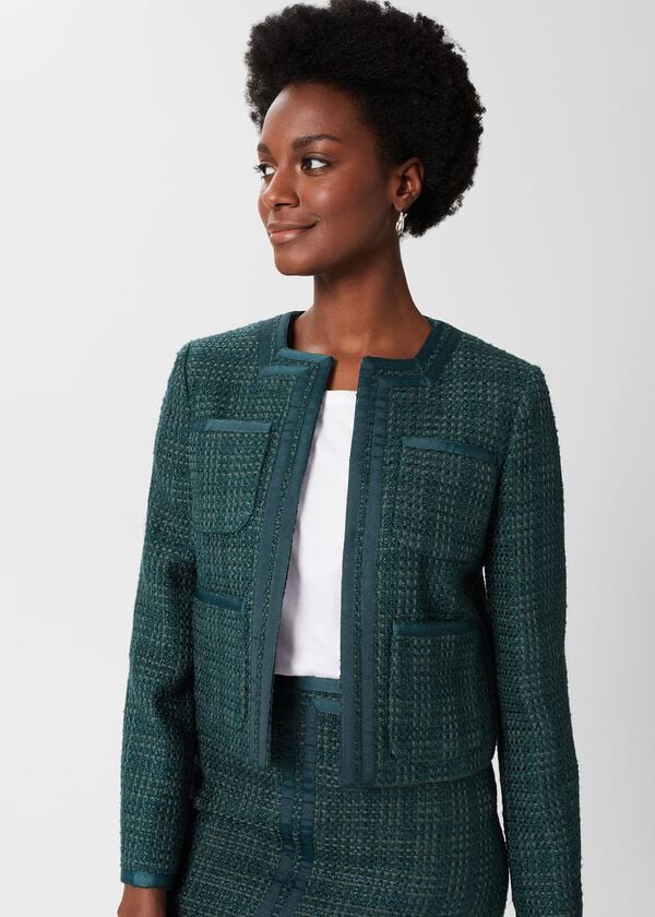 Hobbs Estella Tweed Jacket Deep Pine Green