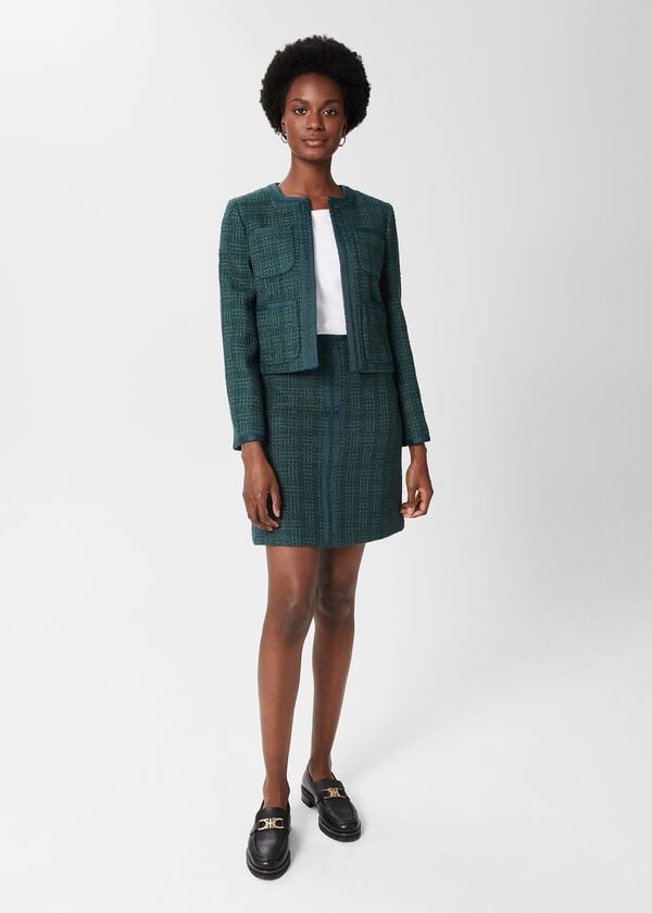 hobbs Estella Tweed Jacket Deep Pine Green