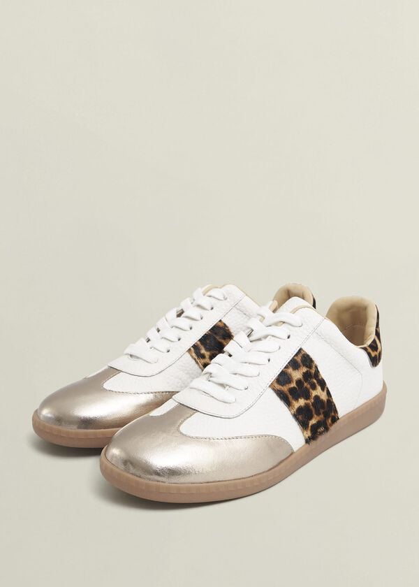 Hobbs Etta Leather Trainers Ivory Leopard