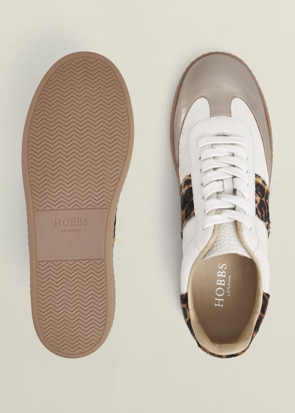 Hobbs Etta Leather Trainers Ivory Leopard