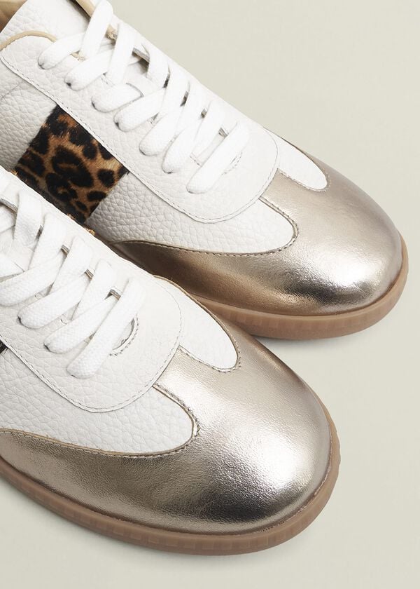 Hobbs Etta Leather Trainers Ivory Leopard